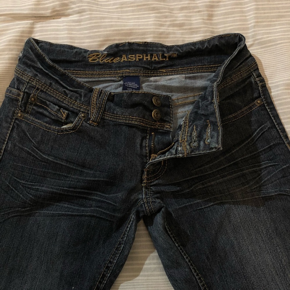 Dark blue embellished jeans